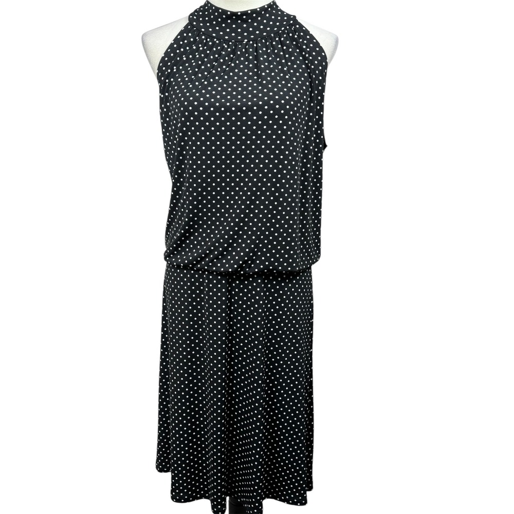 Veronica M Classic Polka Dot Maxi Dress Halter Neck Sleeveless Casual Black‎ L